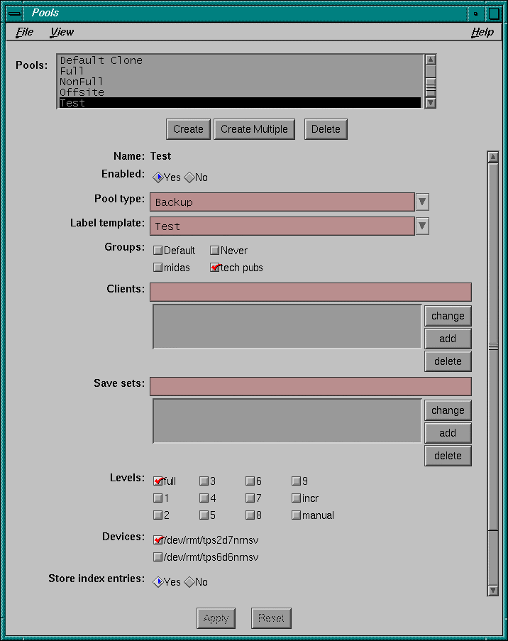 Figure 4-22 Pools Window (Test)