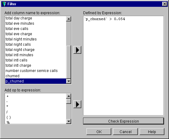 Figure 4-11 Filtering for the Probability of Churn