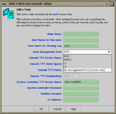 Node Management Port Pulldown Menu