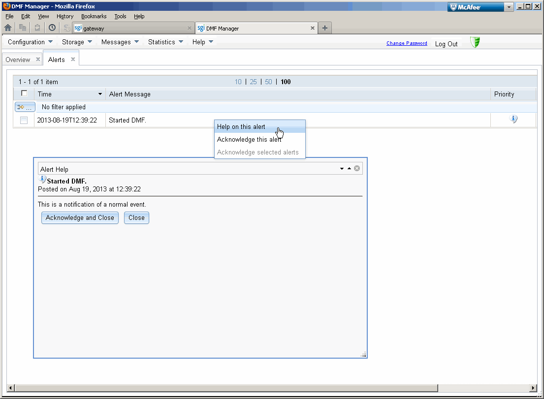 DMF Manager Alerts Page
with Additional Help