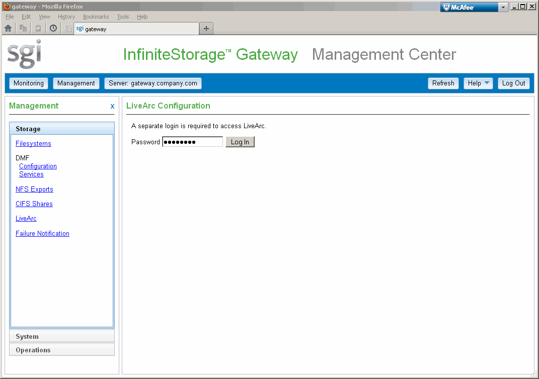 Accessing the LiveArc Configuration Page