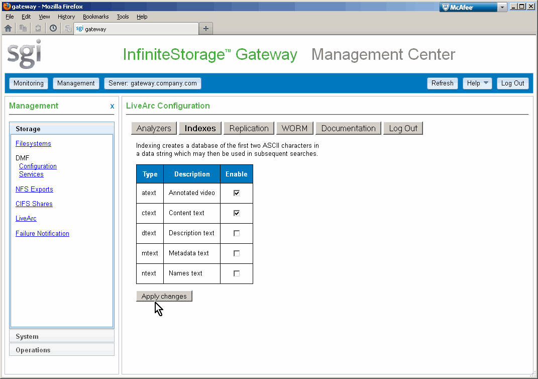 Configuring Indexes in LiveArc AE
