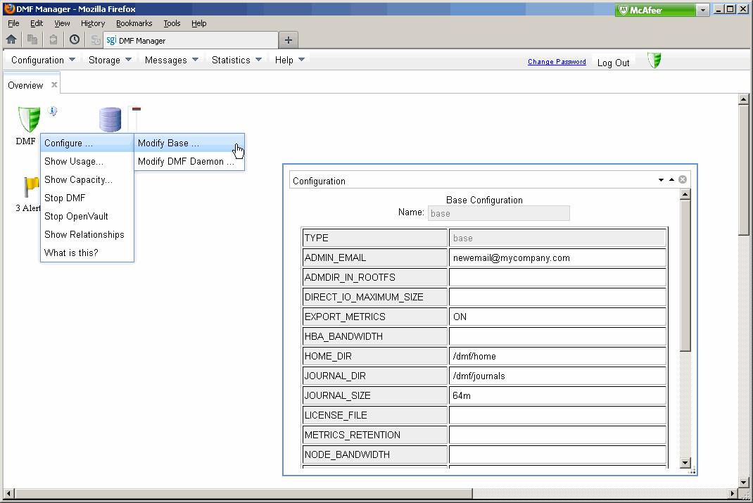 Modify the DMF Admin Email