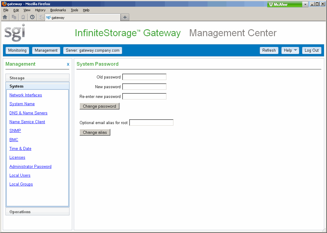 Changing the System (root)
Password and Email Address