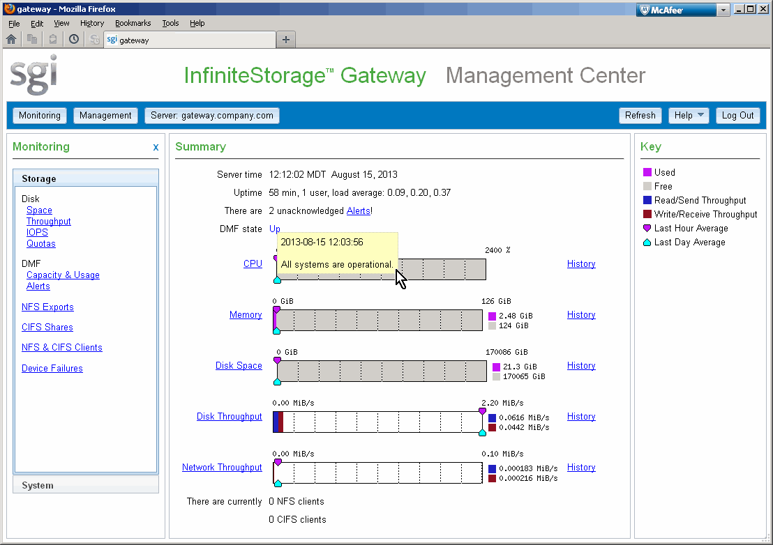 DMF State Shown in Server Summary
 Page