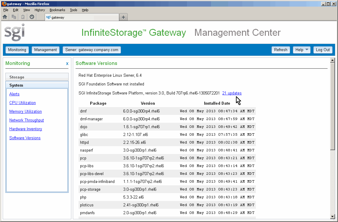 Notification of Software Updates on the 
Software Versions Page